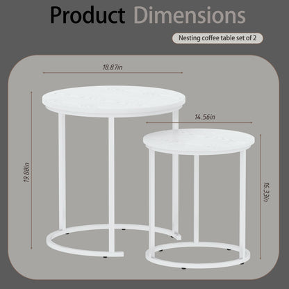 Garden 4 you Nest of Tables Set of 2,Round Coffee Table for Living Room,White Removable Coffee Table Set,Nesting Tables End Table for Living Room