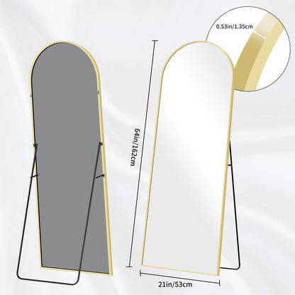BONEWEI Arched Full Length Mirror, 161x52cm Full Body Free Standing Mirror Gold Aluminium Frame, Large Floor Mirror Standing Hanging or Leaning