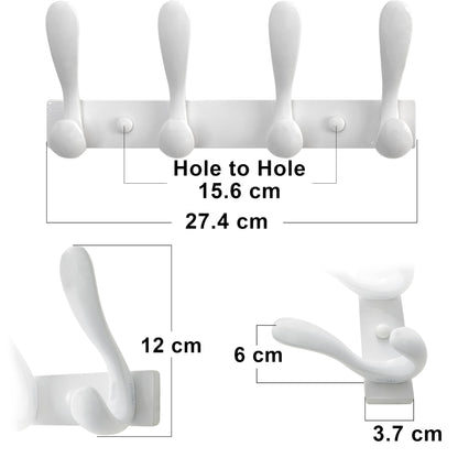 HONSKY Wall Coat Rack, Towel Rack,Metal Wall Coat Hanger with 4 Double Hooks (8 Hook), for Hanging Coat, Hat, Bag, in Hallway Entryway, White