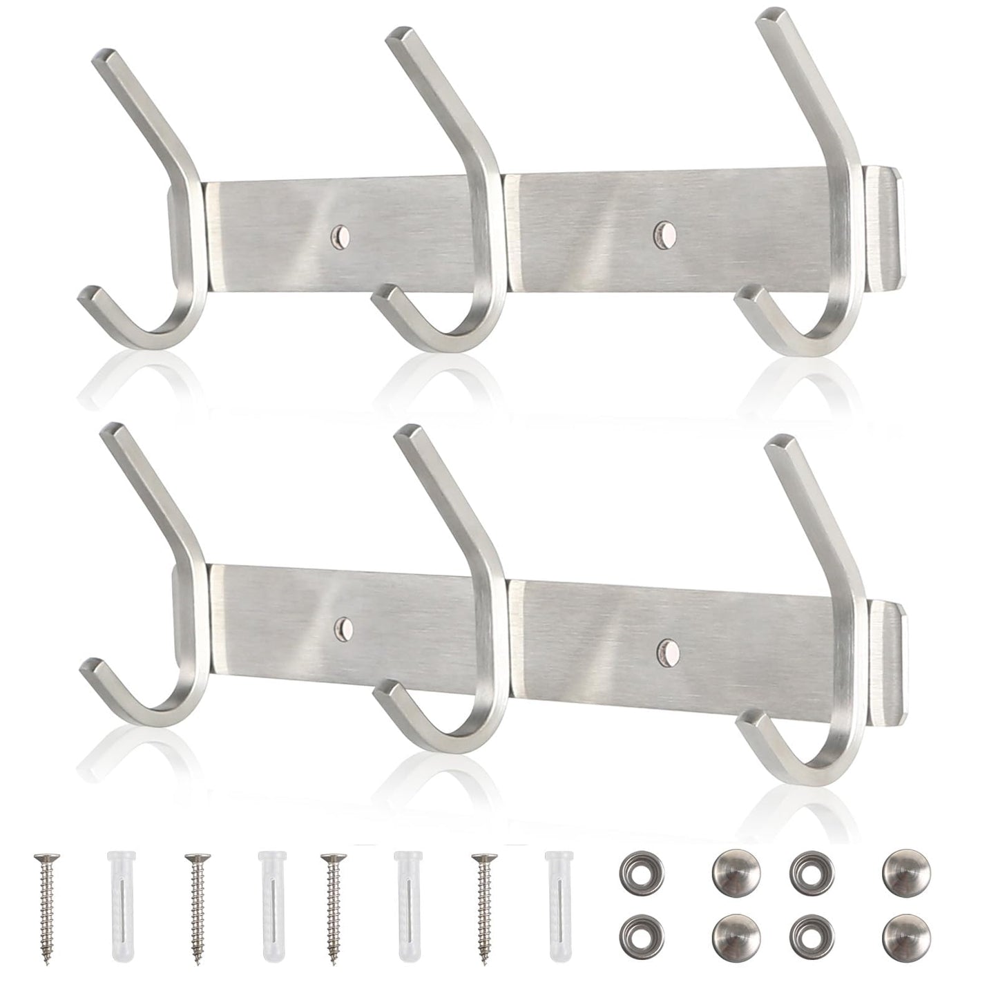 Qiannhee 2 Pack Coat Hooks Wall Mounted 3 Hooks Rustproof Wall Coat Rack 30CM up to 30KG Heavy Duty Coat Rack for Door SUS304 Stainless Steel Clothes