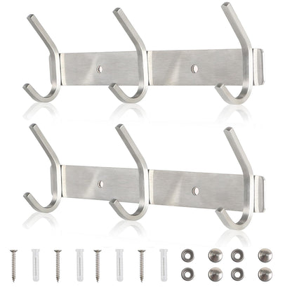 Qiannhee 2 Pack Coat Hooks Wall Mounted 3 Hooks Rustproof Wall Coat Rack 30CM up to 30KG Heavy Duty Coat Rack for Door SUS304 Stainless Steel Clothes