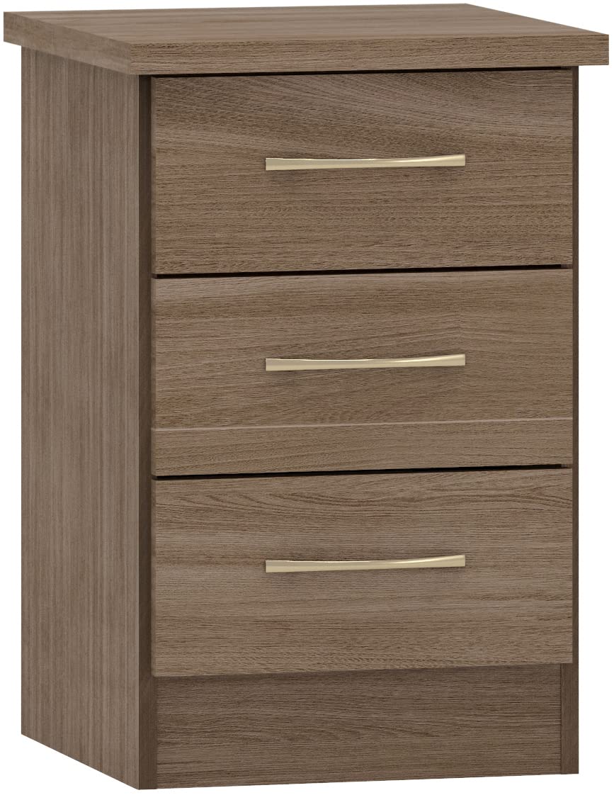 Seconique Nevada 3 Drawer Bedside in Rustic Oak Effect