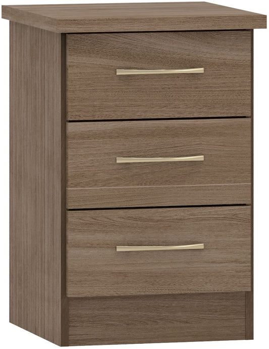 Seconique Nevada 3 Drawer Bedside in Rustic Oak Effect