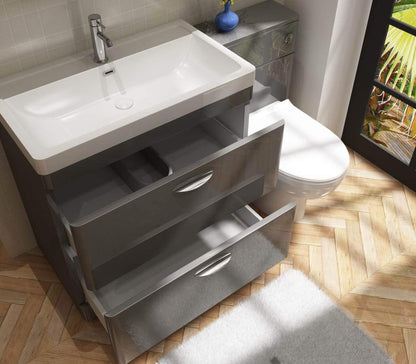 Cyrenne High Gloss Anthracite Grey Floor Standing Vanity Basin Storage Unit Cabinet & Polymarble Soft Edges Sink - 800mm