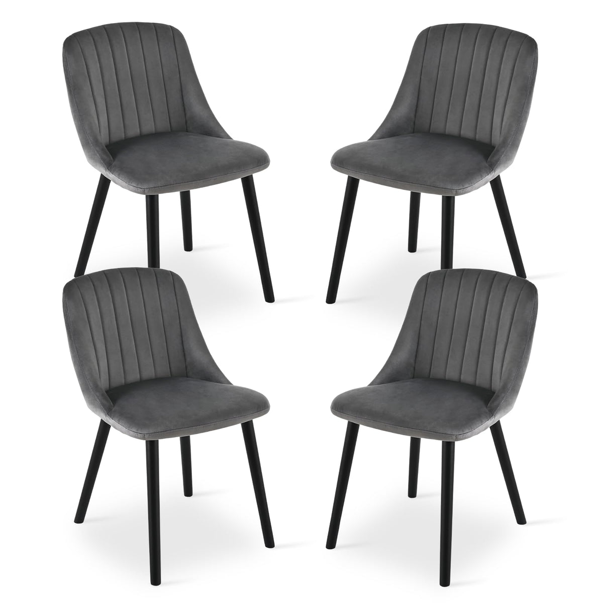 Goeurvant Dining Chairs Set of 4 Velvet Chairs for Living Room with Wood Legs Kitchen Chair Upholstered, Dark Grey with Black Leg