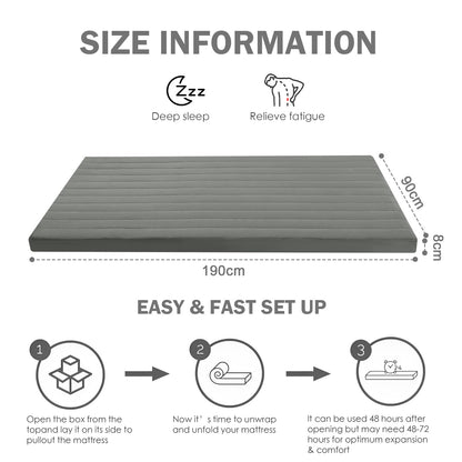 MeMoreCool Roll Up Floor Mattress Single 190x90cm, Dark Gary