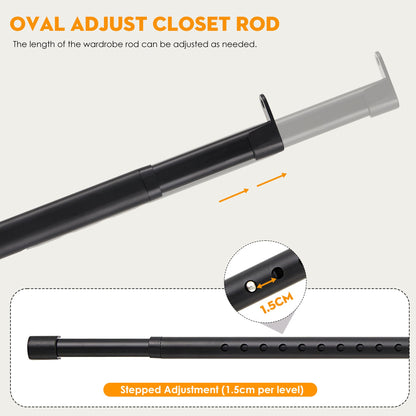Poskena Black Wardrobe Rail, 25mm Wardrobe Rails and Fittings 43-131 cm