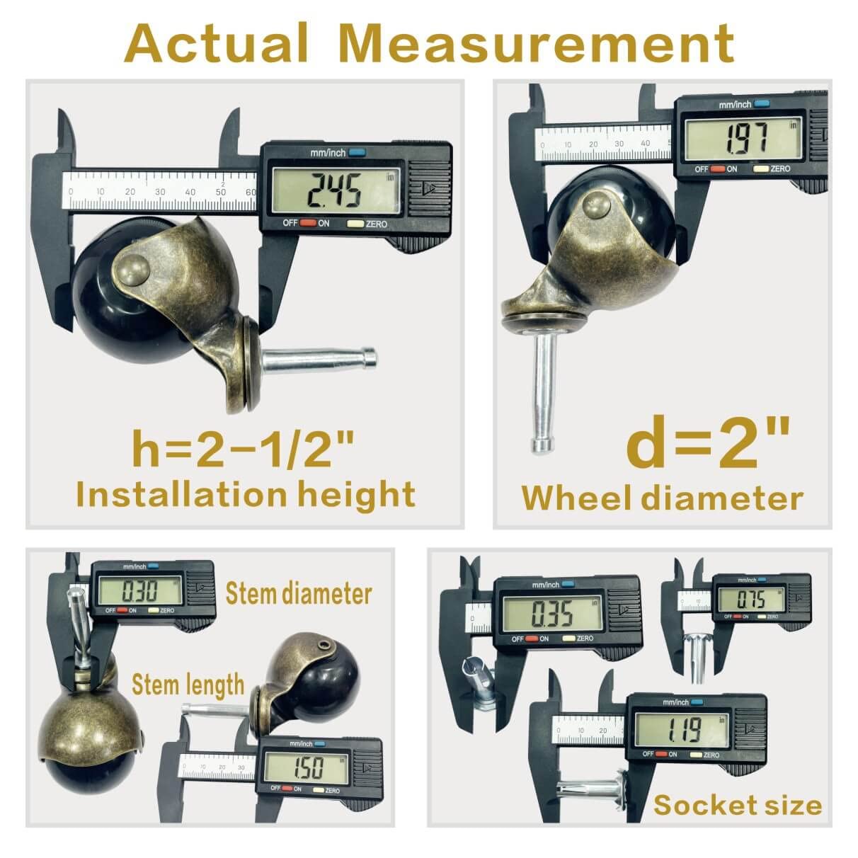 JGJC Stem Casters 2 inch, Ball Casters Set of 4 with Stem (5/16" x 1-1/2")