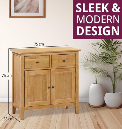 Hallowood Furniture Aston Oak Small Sideboard with 2 Drawers and Cupboard