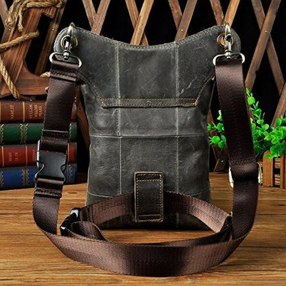 Le'aokuu Mens Genuine Leather Messenger Shoulder Bag Waist Bag Pack Drop Leg Bag Motorcycle 833