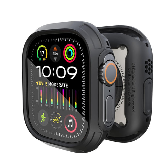elkson for 49mm Apple Watch Ultra 3/2/1 Bumper Case with Screen Protector Tempered Glass, Quattro Max Series Rugged for iWatch, Military Grade Durable