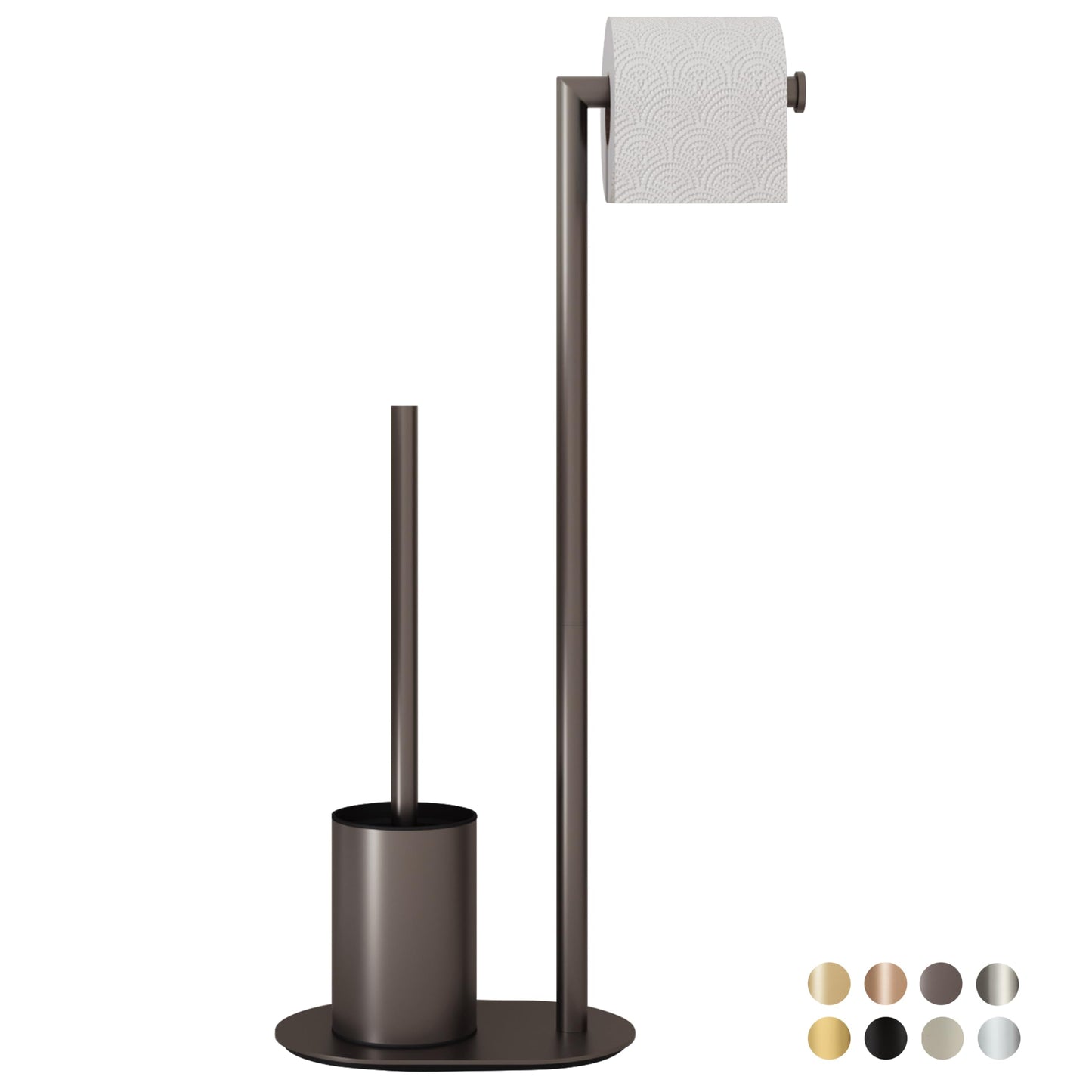 BVL Toilet Set Grey, Stainless Steel Toilet Set with Toilet Roll Holder, Toilet Brush Toilet Paper Holder, Standing