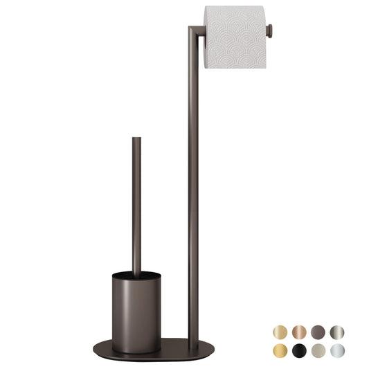 BVL Toilet Set Grey, Stainless Steel Toilet Set with Toilet Roll Holder, Toilet Brush Toilet Paper Holder, Standing