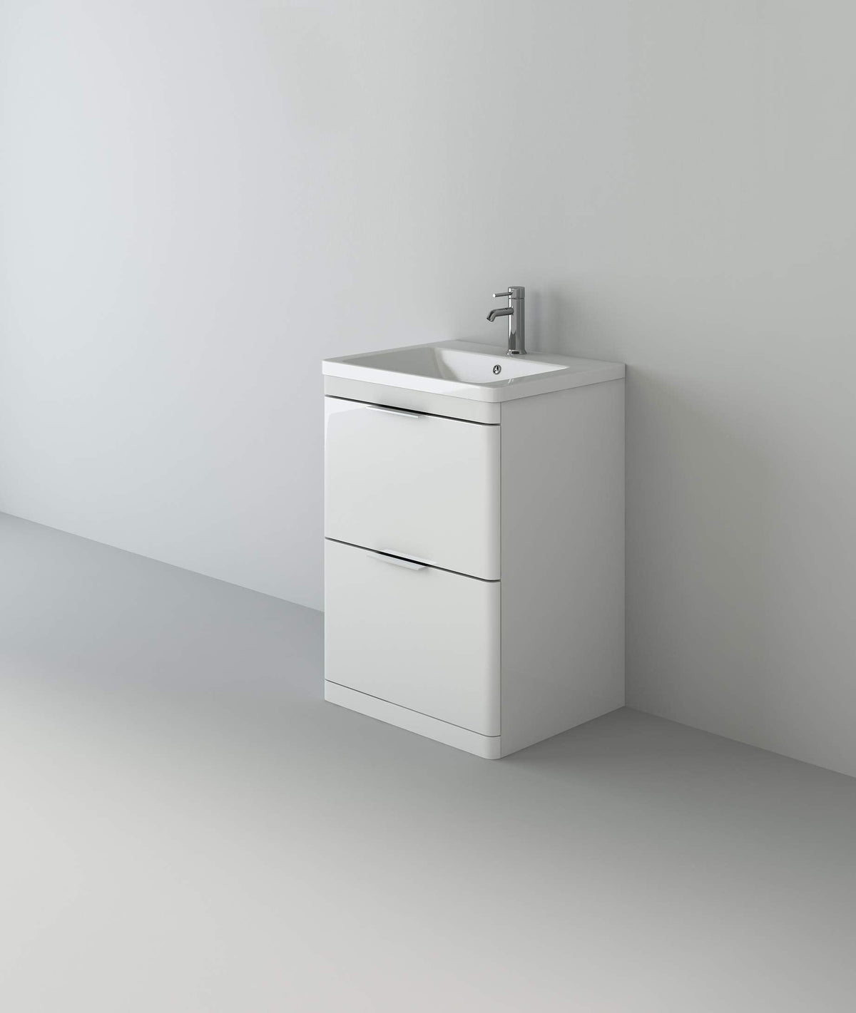 VeeBath COM600 Maye High Gloss White Waterproof VanityBasin Cabinet Furniture Unit with 2 Box Drawers & Ceramic Basin-600mm