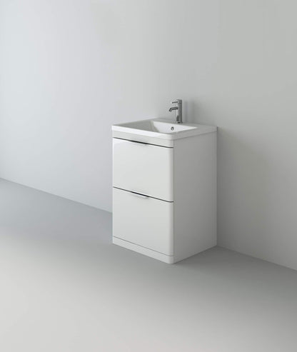 VeeBath COM600 Maye High Gloss White Waterproof VanityBasin Cabinet Furniture Unit with 2 Box Drawers & Ceramic Basin-600mm