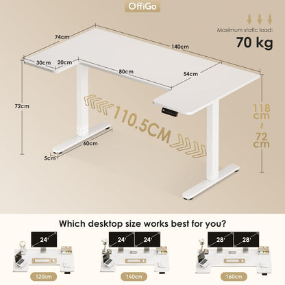 OffiGo Height Adjustable Desk, U Shaped Standing Desk with 3 Memory Presets