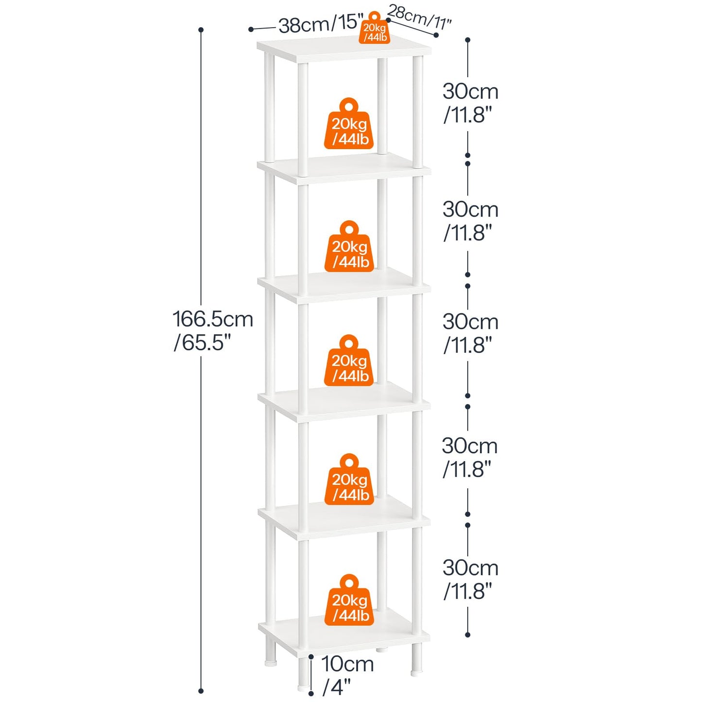 HOOBRO 6-Tier Bookshelf, Tall Bookcase, Shelving Unit, Twist-Lock Assembly, Large Capacity, Wooden Storage Display Shelf for Living Room, Home Office