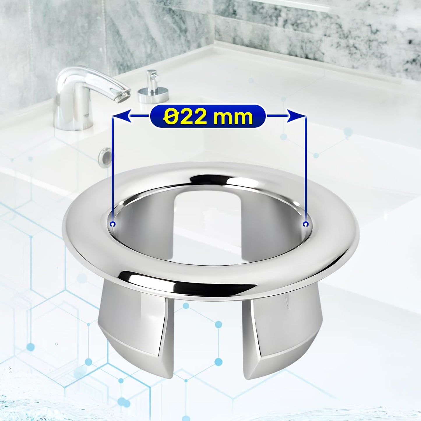 2x Bathroom Sink Overflow Ring Ø22mm - Sink Overflow Cover Chromed Plastic