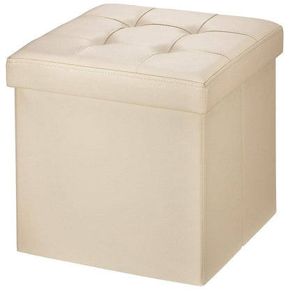 BRIAN & DANY Folding Ottoman Storage Box with Lid, Faux Leather Footstool Toy Storage Box Storage Seat 38 x 38 x 38 cm (Beige)