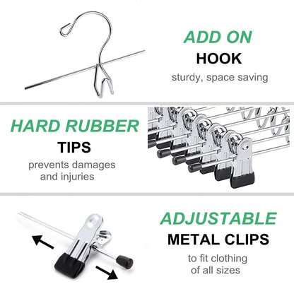 Amber Home 26 Pack Heavy Duty Add on Metal Pants Skirt Hangers, Stackable Add-on Metal Clothes Hangers with 2-Adjustable Clips