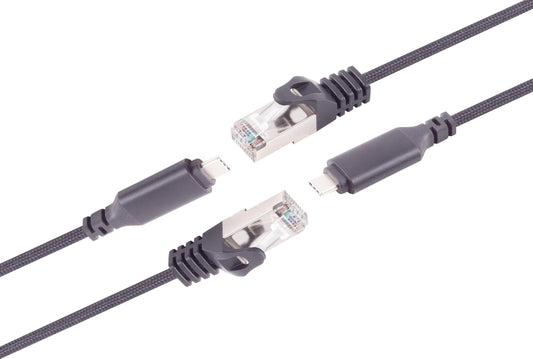 1aTTack.de 3 meter USB-C to LAN adapter cable, 2 pieces cable, 1 Gbit data transfer, USB C 3.1 to RJ45 Ethernet Cat6 cable, compatible with