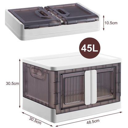 BAKAJI 45 Litre Plastic Double Opening Storage Box Foldable Space Saving Storage Box with Wheels Stackable for Clothes Toys Books DVD Capacity 45