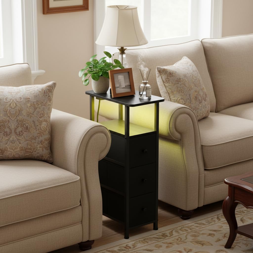 LOAKEKEL Narrow Bedside Table Set of 2, Slim Side Table for Bedroom