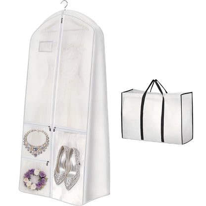70" Wedding Dress Bag with Bride Tote Bag Covers Garment Bags with 3 Pockets and ID Slot Suit Carriers for Ball Gowns & Bridal Dress Dustproof Dress