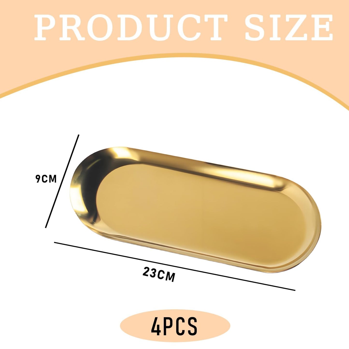 4 PCS Gold Trays Decorative, Perfume Tray Small Accessory Oval Jewellery Trays Gold Plate for Decoration