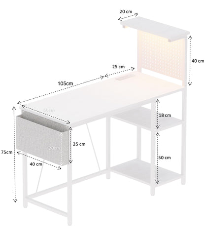 Xyphren Gaming Desk with Pegboard & Power Outlet & LED Light, Small Computer Desk with Reversible Shelves for Corner Home Office Desk, 140 * 50cm