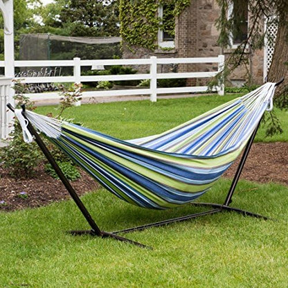 Vivere UHSDO8-24 Double Cotton Hammock with Space-Saving Steel Stand Including Carrying Bag, Oasis