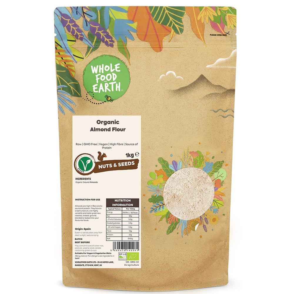 Whole Food Earth? Organic Almonds Flour ? 1 kg | Raw | GMO Free | High Fibre | Source of Protein | Certified Organic