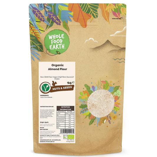 Whole Food Earth? Organic Almonds Flour ? 1 kg | Raw | GMO Free | High Fibre | Source of Protein | Certified Organic