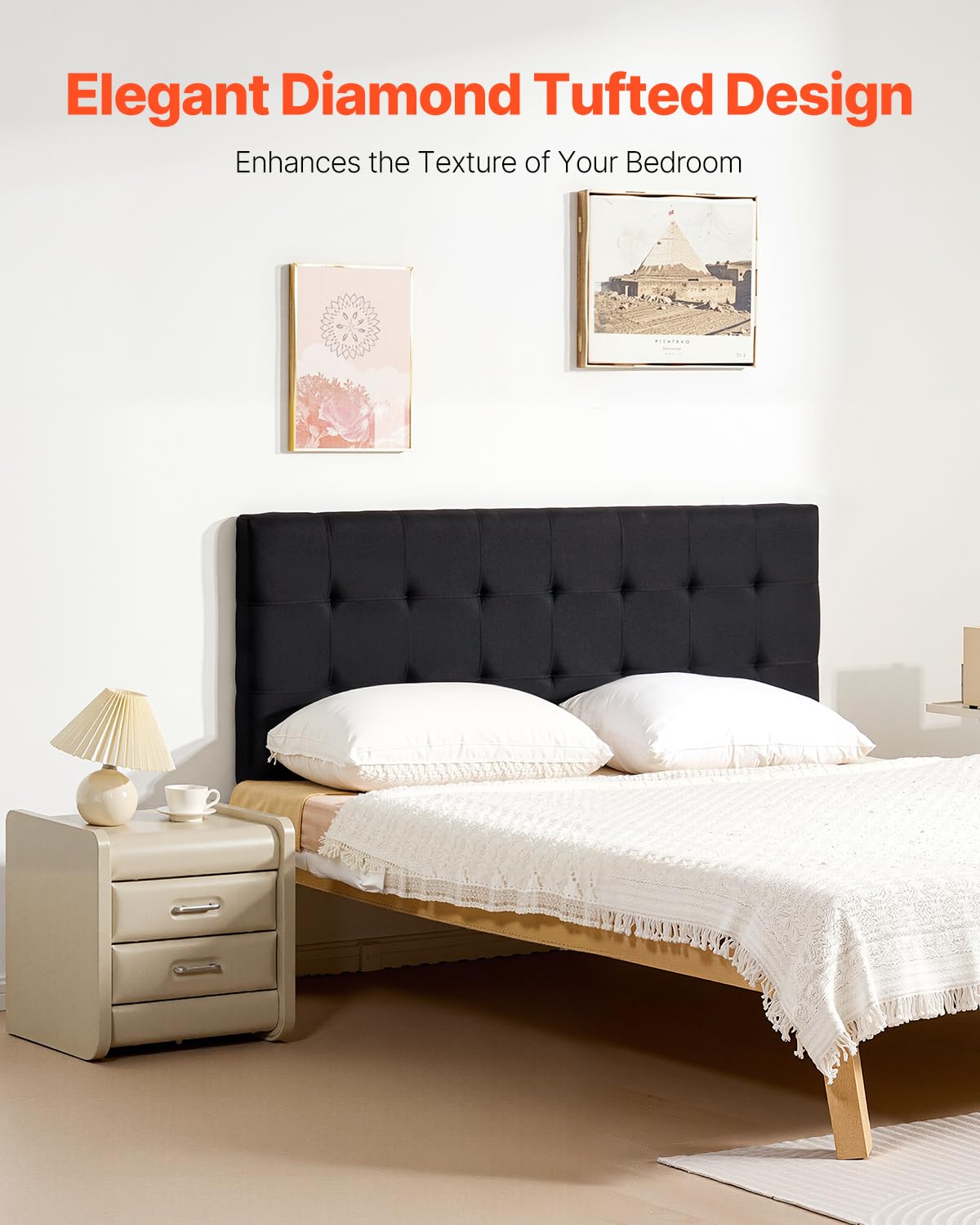 VEVOR Headboard, Queen Size Headboard with Adjustable Height, Comfortable Diamond Tufted for Queen Size Bed, W62.2 x H(42.72-54.53) x D2.76 in