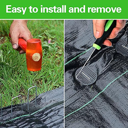Bakulyor 50 Weed Control Membrane Pegs + 50 Buffer Washer, 6"/150mm Weed Mat Metal Garden Landscape Staples Artificial Grass Pins Ground Cover Mossing Fabric Artificial Barrier Pegs Accessories