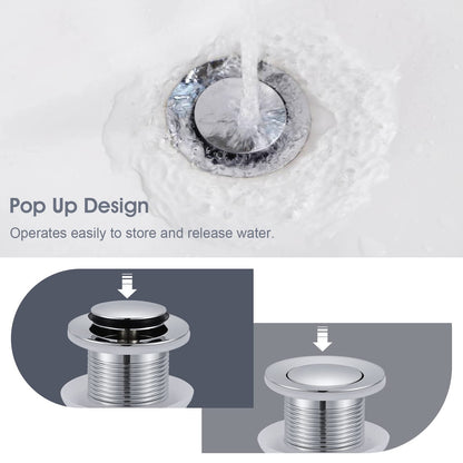 Peppermint Unslotted Basin Sink Pop Up Click Clack Waste Plug Without Overflow for Bathroom Sink, Brass Sprung Plug Waste, Chrome