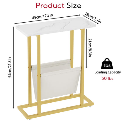 Yusong Small Narrow Side Table for Small Spaces, Slim End Table Magazine Table Nightstand with Storage Holder