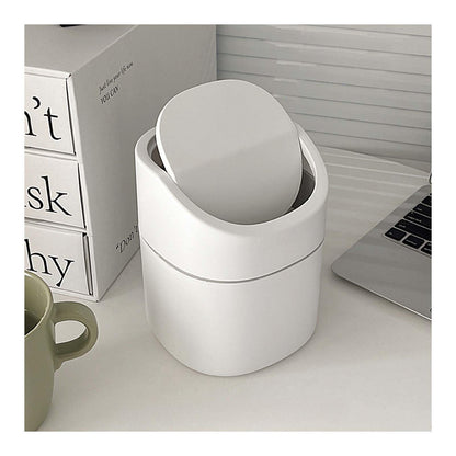 LTHERMELK Mini Desk Bin, White Plastic Desktop Trash Bin with Lid, Small Office Table Bin for Bathroom, Office, Kitchen, Bedroom,Toilet