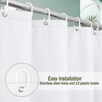 Shower Curtain, Solid Colour Fabric Shower Washable Curtain Mould Resistant and Water Repellent, Shower Curtain for Bathroom (White,180 * 180)