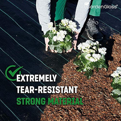 GardenGloss 10m2 Weed Control Fabric (100gsm) - Water Permeable and Tearproof Weed Barrier Fabric - Weed Control Membrane with High UV-Stabilisation (5m x 2m, folded)