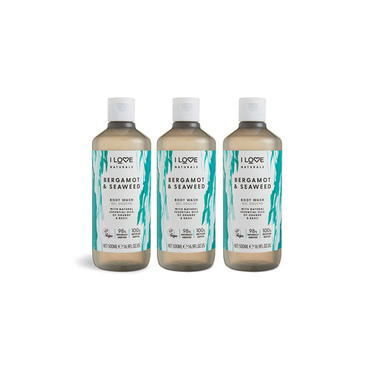 I LOVE Naturals Bergamot & Seaweed Body Wash with Orange & Basil Essential Oils, Silky Smooth Skin Formula, Moisturising Vegan-Friendly Shower Gel