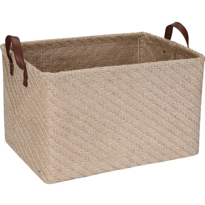 Sea Team Square Jute Storage Basket Built-in Frame Structured Organizer