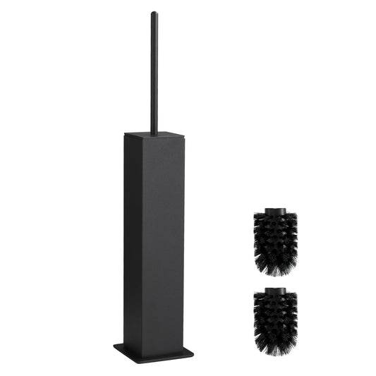BVL Toilet Brush, Black, Metal Toilet Brush Including 2 Brush Heads, Slim Design Toilet Brush, Square for the Bathroom
