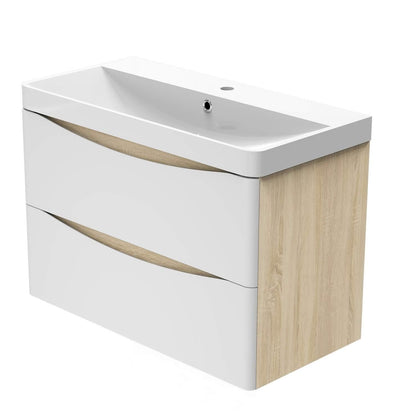 800mm Wall Hung Bathroom Vanity Basin Unit Matt White 2 Soft Close Drawers Bathroom Furniture Set