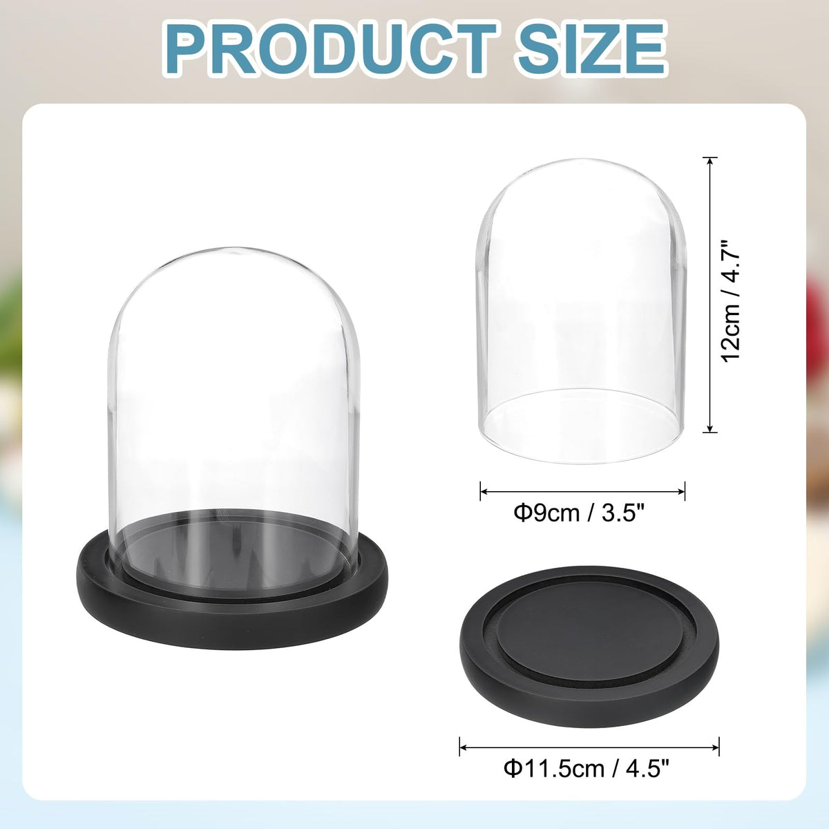 sourcing map Glass Cloche Display Dome, 4.7" x 3.5" Glass Dome Display Case Wood Base Tabletop Jar Case Decorative Bell Jar for Plant Home Decor