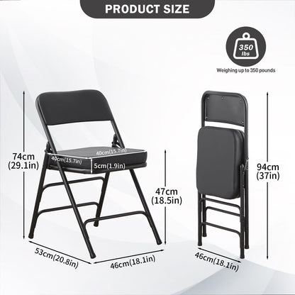 CHAIRABLE Padded Folding Chairs with Thick Cushion, 2 Pack Black