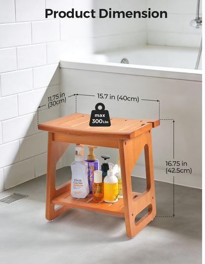 LyriFine Teak Shower Bench, Waterproof Shower Stool for Inside of Shower
