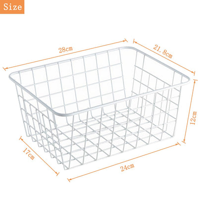 LOSYHU 4 Pack White Wire Storage Baskets, Wire Basket for Pantry Organizer Storage, Metal Storage Baskets Small Chest Freezer Baskets for Shelves