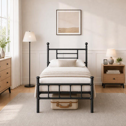 APEXTELLA HOME 3ft Single Metal Bed Frame with Headboard Footboard Black Heavy Duty Steel Bed Strong Metal Slats Max Weight 250kg