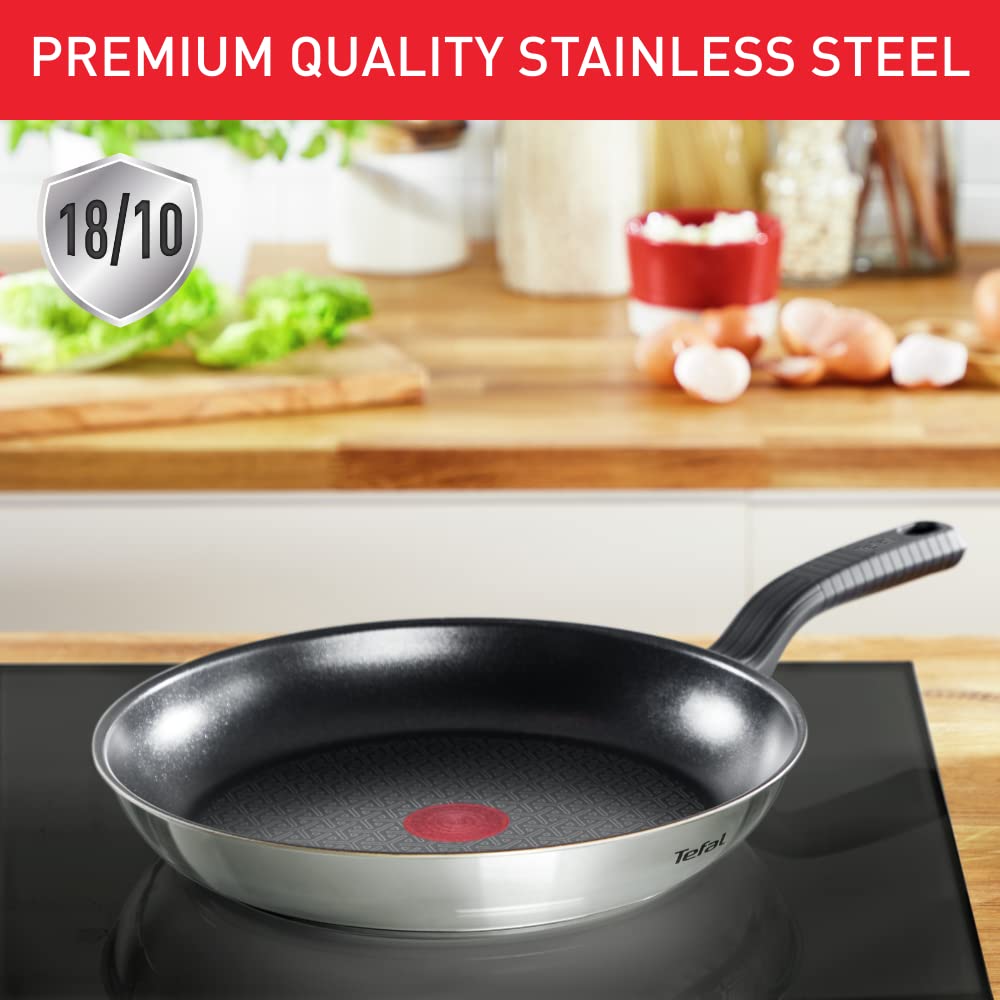 Tefal Comfort Max 26cm Stainless Steel Frying Pan  Durable Non-Stick Pan with Thermo-Spot Heat Indicator, Induction Compatible Base, Comfortable Grip